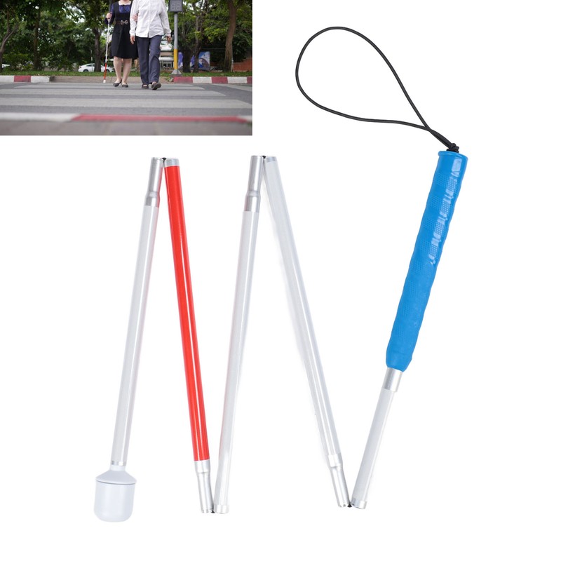 Folding Walking Pole Aluminum Alloy Collapsible Anti Slip Reflective Blind