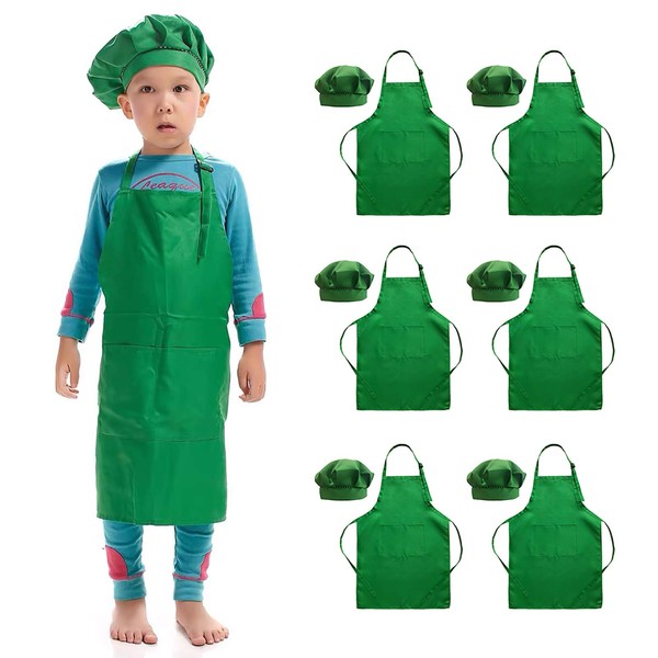 Hi loyaya 12 Pieces Green Kids aprons Adjustable Children Chef