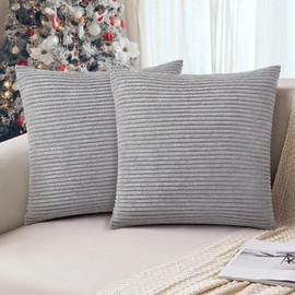 AUAUY Corduroy Cushion Covers, 45 x 45 cm Pack of 2 Super Soft Corduroy Grey Cushion Covers, Decorative Modern Pillow Covers Soft Pillowcase Cushions for Home Spring Decor Sofa Couch-Striped