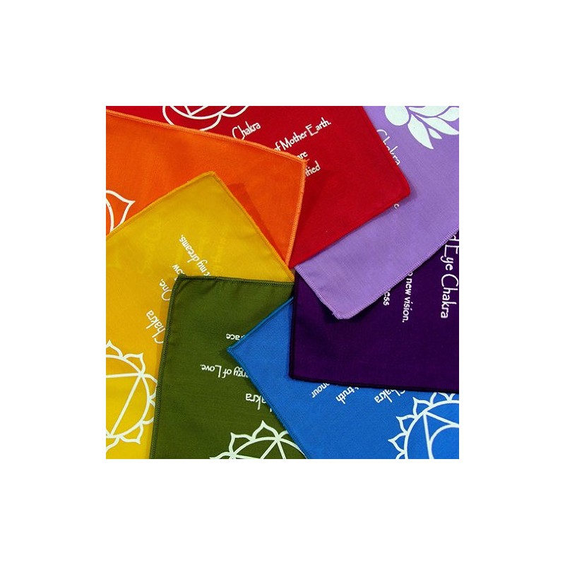 Bunting, flags & batiks regenbogenfarbenes chakra symbol und mantra bestätigungs