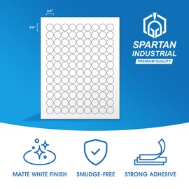 Spartan Industrial Printable Circle Laser Label - White | Multipurpose Label Ideal for Custom Projects, Product Labeling Organization | Inkjet/Laser Printer (30, 0.75")
