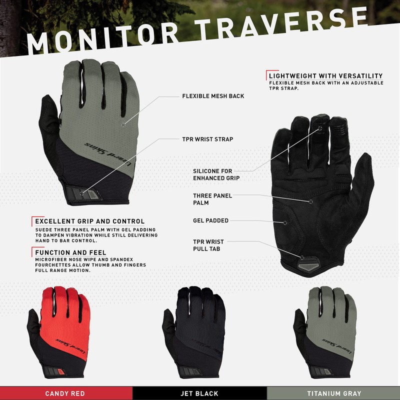 Lizard Skins Monitor Traverse-2X-Small-Jet Black-New22 Unisex Adult Gloves