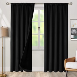 BGment Full Blackout Curtains with Thermal Insulation Liner Curtains 90 Inches Long, Rod Pocket and Back Tab Double Layer Room Darkening Window Curtain for Bedroom(52 x 90 Inch, 2 Panels, Black)