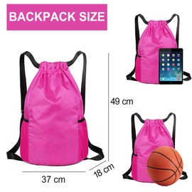 KANGSIT Drawstring Bags, Unisex Gym Sack, Swim PE Bags Drawstring Gym Bag for Kids Adults String Swimming Sports Bag for School Sports Swimming Gym Travel (Rose red)