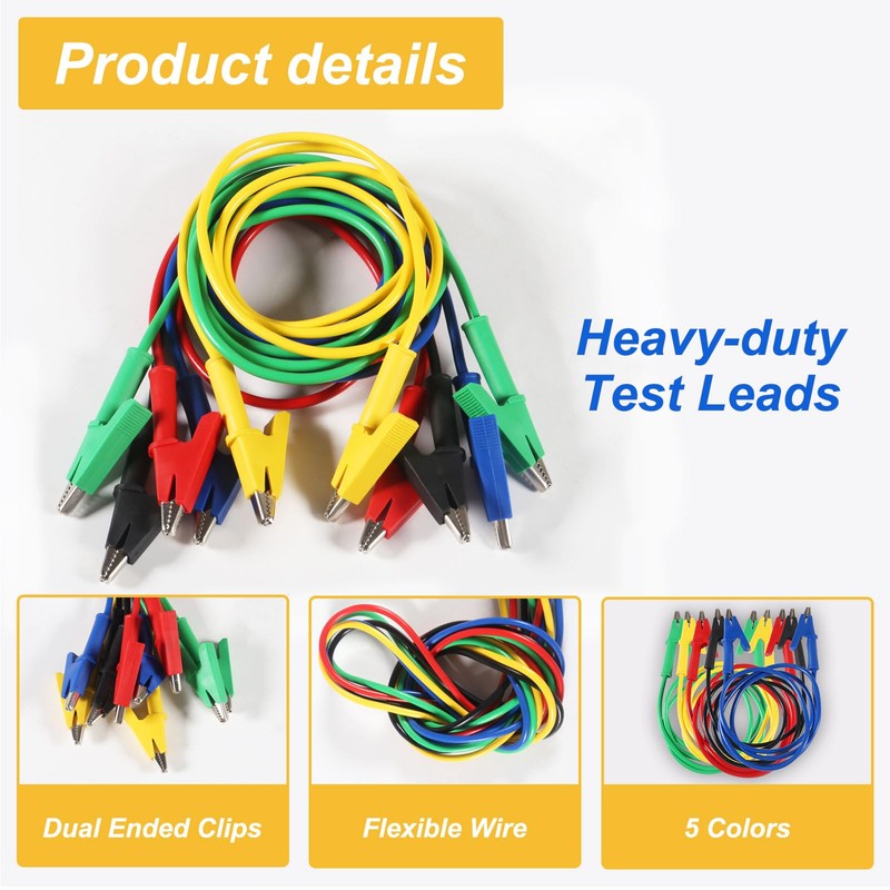 MELIFE 5PCS Alligator Clips Test Leads, 15A Test Leads Wire
