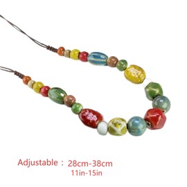 YTDYTD Adjustable Boho Necklaces Chunky Ceramic Beads Strand Necklace with Pendant Colorful Beaded Pendant Long Necklace for Women (Floral glaze)