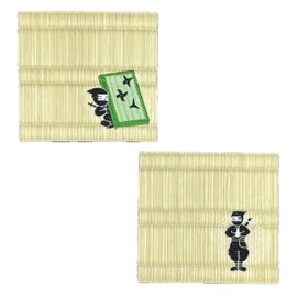 Torimoto Tatami Grass Coaster Set of 2 Made in Japan with Ninja Embroidery Tatami Small Tatami Mini Tatami 100% Natural Grass Made in Japan Japanese Style