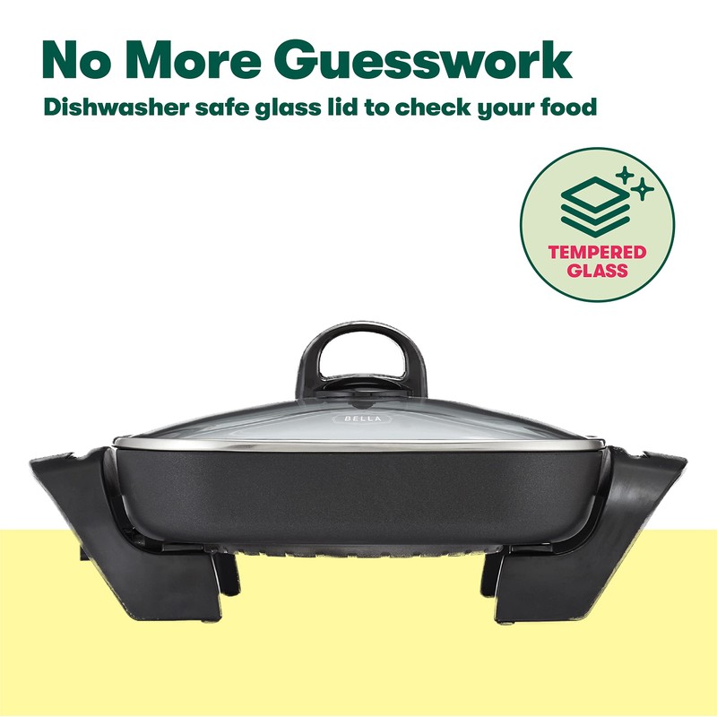 bella Electric Skillet and Frying Pan with Glass Lid, Nonstick