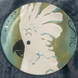 Fitz and Floyd Cockatoo Salad Accent Plate Bird Blue Green Black White 9 Inch