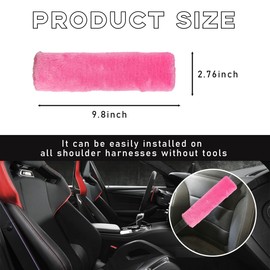 povtii 2PCS Car Seat Belt Cover Pad, Soft Auto Seatbelt Protector for a More Comfortable Driving, Fluffy Plush Seatbelt Shoulder Pad for All Vehicles and Backpack, Car Accessories (Pink)