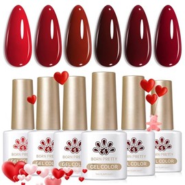 Born Pretty - Esmalte de uñas de gel rojo para otoño e invierno, 6 colores: rojo oscuro, burdeos, sangre, cereza, vino tinto, esmalte de uñas de gel p