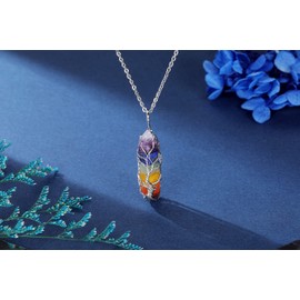 CrystalTears Women's Silver Tree of Life Wire Wrap Gemstone Pendant with Chain Hexagon Pillar Pendant Healing Reiki Energy Stones Jewellery, Crystal, Amethyst