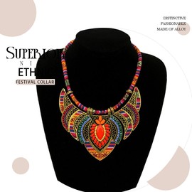 Outyua African Maasai Necklace Collar Bib Chunky Necklaces Statement Ethnic Style Tribal Blue Beaded Rope Festival Costume Colorful Necklace Women's Jewelry(Colorful)