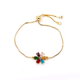 Fukumems Cubic Zirconia Bracelet for Women Girls 14K Gold Plated Cute Chain Bracelet for Girls, Metal Metal Zirconium dioxide, Zirconium dioxide