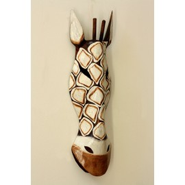 G6 COLLECTION 20" African Wooden Tribal Giraffe Mask Hand Carved Wall Plaque Hanging Home Decor Accent Art Unique Sculpture Decoration Handmade Handcrafted Decorative Square Motif