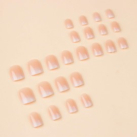 24Pcs Short Press on Nails Square Fake Nails Gradient Nude Glue on Nails Glossy Acrylic Press ons Full Cover False Nail Tips Ombre Nails Press ons Cute Stick on Nails for Women Manicure Art