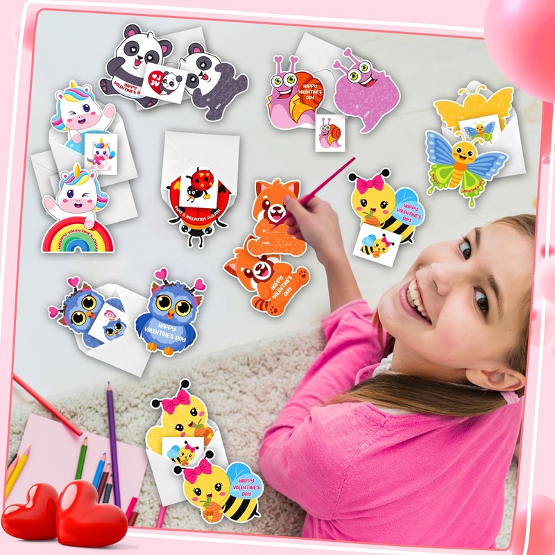 Mczan 32Pack Valentines Day Cards for Kids Classroom, Animal Valentines