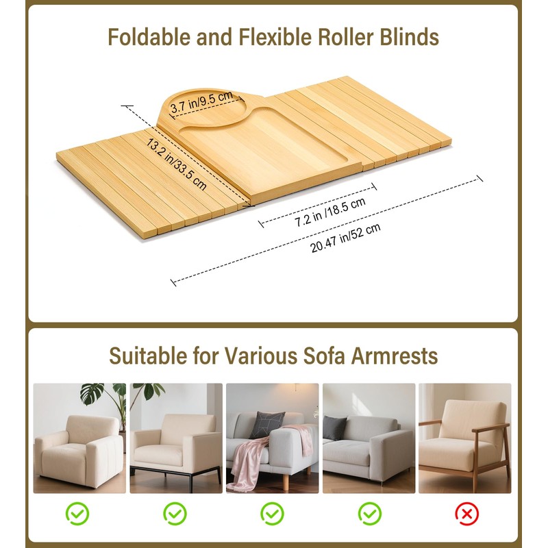 Kssiaz Couch Arm Tray, Bamboo Sofa Table for Couch, Sofa