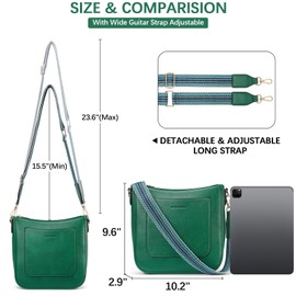 BOSTANTEN Crossbody Bags for Women Trendy Vegan Leather Hobo Handbags Fashion Shoulder Purse with Adjustable Guitar Strap Green