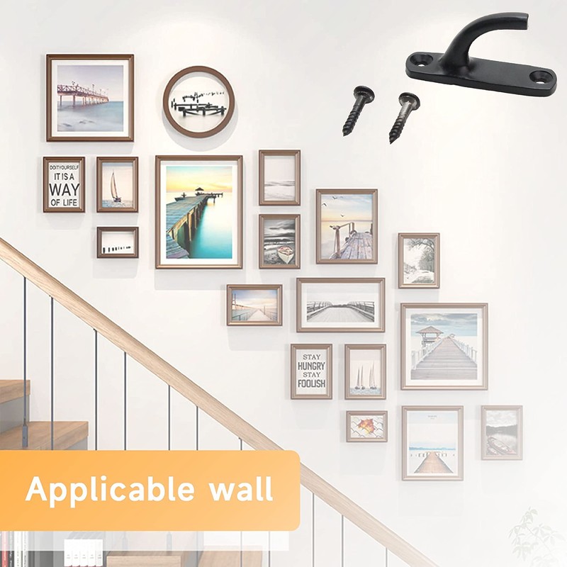SUL Curtain Hold Tie Backs Black Hooks, U Shaped Wall