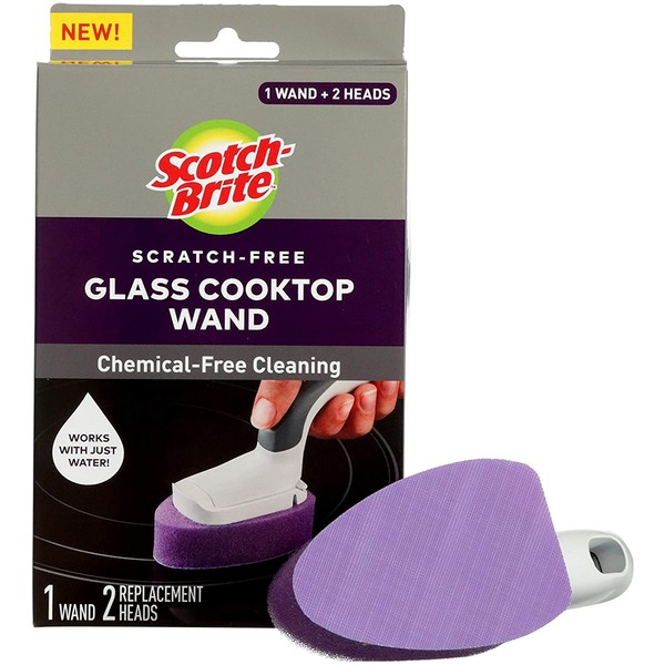 Scotch-Brite (950-CT-W) Glass Cooktop Refill Pads, Cleans With Just Water, Tackle Burnt-On Messes, 1 Wand and 2 Replacement Heads