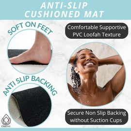 Loofah Shower Mat Non Slip - Anti Slip Shower Mats for Inside Shower, Tub, Bathroom, Wet Areas - Soft Bath Mat Without Suction Cups - Secure Mat Textured or Smooth Shower Floors (24x32 Black)