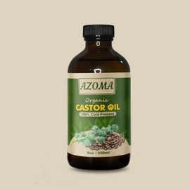 Azoma Organic Cold-Pressed Castor Oil, 8 oz / 250 ml, Unrefined, Glass Bottle