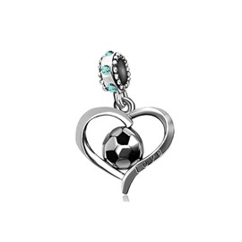 KunBead Jewelry Football Soccer Heart Love Pink Crystal Dangle Charms for Mum Gifts from Son