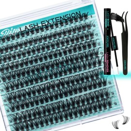 Lash Clusters Kit 200pcs, Eyelash Extension Kit 60D D Curl Diy Cluster Eyelashes Extensions Eyelash Bond and Remover Waterproof Lash Applicator Tools for 9-16mm Mix Lashes Beginner Self Use at home