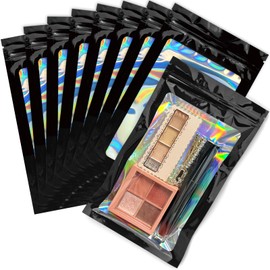 Mylar Bags Holographic Bags 200 Pack Resealable Bags Small Bags with Clear Window for Small Business Food Storage (4.7x7.9 Inch Black)