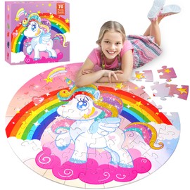 Jigsaw Puzzles for Kids Ages 4-6: Floor Puzzles for Kids Games 70 Pieces Large Toddler Educational Toys for Unicorn Activity Birthday Christmas Girls Boys Ages 3 4 5 6 7 8 9 10 Years Old