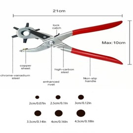 Fabselection 1PCS 2-4.5mm Revolving Leather Belt Eyelet Hole Punch Puncher Plier Craft Tool for Belts, Shoes, Cards - Carbon Steel