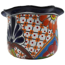 Talavera Pottery Store Ribbon Planter Medium Hand Painted Indoor Outdoor Multi Colored Glazed (Talavera)