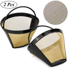 LWZko 2 Pieces Mesh Coffee Basket Filter, Coffee Filter Mesh, Coffee Filters Fine Net, Reusable Coffee Filter, Stainless Steel Permanent Reusable Fine Net with Handle for Most Coffeemakers (Golden)