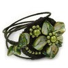 Avalaya Olive/Green Shell Bead Flower Wired Flex Bracelet - Adjustable