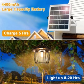 Solar Shed Lights with 2 Motion Sensors, Classic Metal Solar Chandelier Outdoor with 5 Lighting Modes, Waterproof Pendant Lamp with Remote Control for Barn, Gazebo, Garden, Patio(16.4FT Cord)