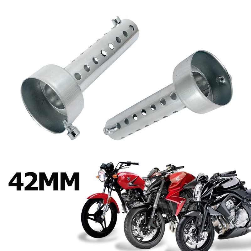 42 mm Silver Motorcycle Exhaust Silencer, Baceyong 2 Pieces Universal