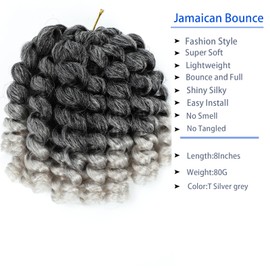 2X Ringlet Wand Curl Jamaican Bounce 3 Packs Silver Grey 8 inch Synthetic Crochet Hair Extensions Short Crochet Braiding Hair 20 Roots (#Ombre Silver Gray)