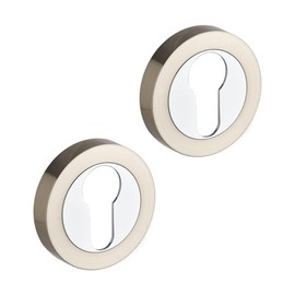 Euro Lock Keyhole Escutcheon Covers Set Dual Tone Polished and Brushed Nickel - Pair