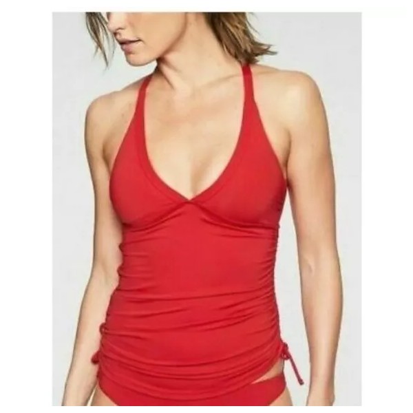 Athleta NWT Womens Side Scrunch Swimsuit Tank Top Small Red