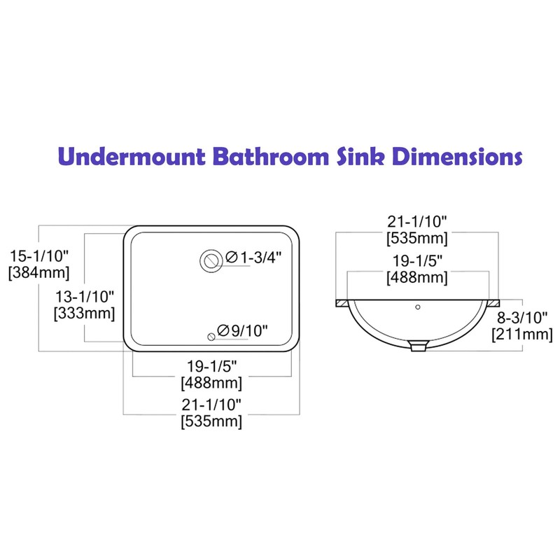 Sarlai Undermount Bathroom Sink - 21 x 15 inch Rectangular