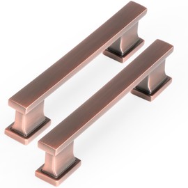 GRANTENOV 3-3/4 Inch Brushed Antique Copper Cabinet Pulls Handles Solid Zinc Alloy Square Antique Copper Drawer Pulls Copper Kitchen Cabinet Hardware Handles Dresser Drawer Knobs Pulls 5 Pack