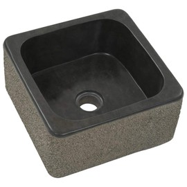 vidaXL Handmade River Stone Bathroom Sink 11.8"x11.8"x5.9" - Rustic, Robust, Natural Riverstone with Unique Color and Shape Variations, Black