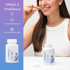 Vitday Aceite de Pescado Omega 3 Con Vitamina E Alto 180 Capsulas 1000mg Contenido de EPA DHA Cardio Energy Suplemento Vitaminas Aceite de Pescado Pur