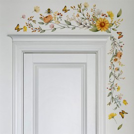 SMAOSTORE Fresh Flower Vine Butterfly Stylish Door Decoration Living Room Bedroom Room Sticker Background Wall Bathroom Toilet Waterproof Removable Wall Sticker DIY Wallpaper Sticker