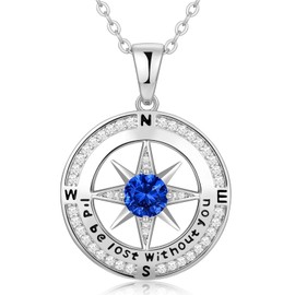 S925 Sterling Silver Birthstone Compass Necklaces Gifts for Women, Anniversary Birthday Valentines Day Christmas Jewelry Gift for Women Wife Her, Gold Plated, Cubic Zirconia