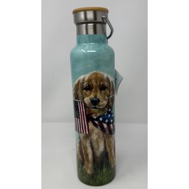 Primitives By Kathy Puppy Patriotic Insulated Stainless Steel Water Bottle 25 oz Primitives by Kathy