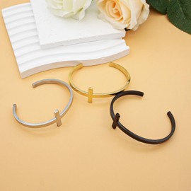 JSEA S-Womens Stainless Steel Sideways Cross Bracelet Cuff Bangle Black Silver Gold