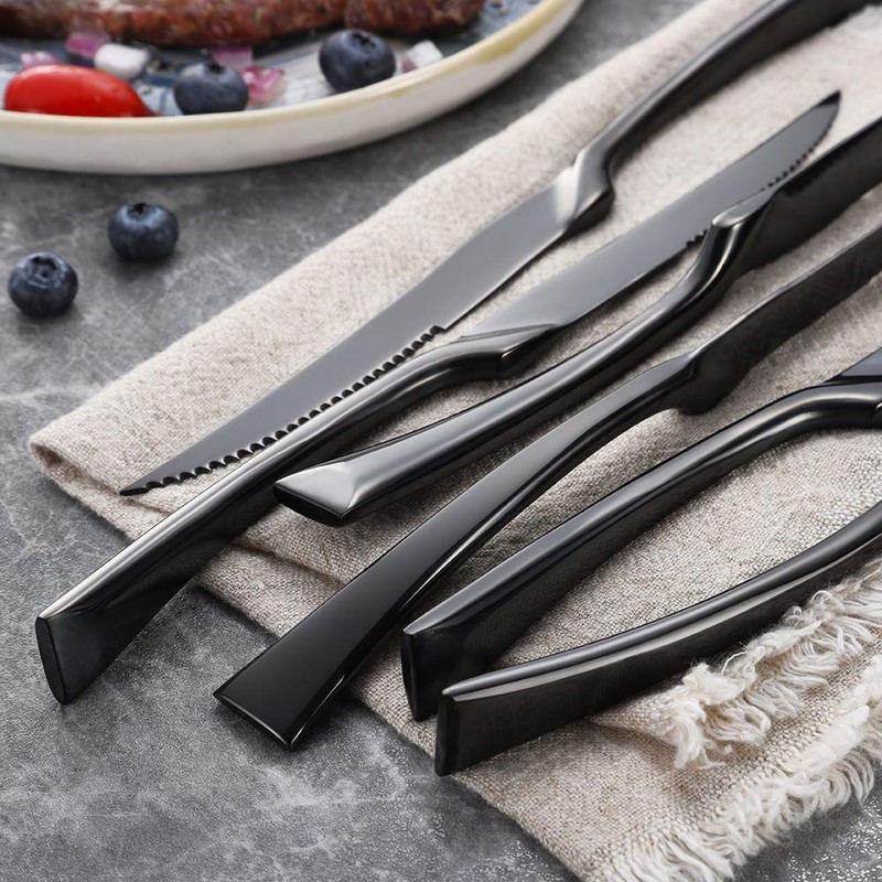 Lemeya Stainless Steel Black Steak Knives Set of 6,Forge Steak