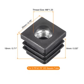 uxcell 4Pcs Inserts for Tubes with M8 Thread, for 0.79"x0.79" OD Square Tube, Square Black Plastic Plug Caster Insert Chair End Caps Furniture Leg Plug